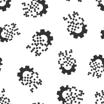 Digital gear icon seamless pattern background. Cog vector illustration on whi Stock Illustration