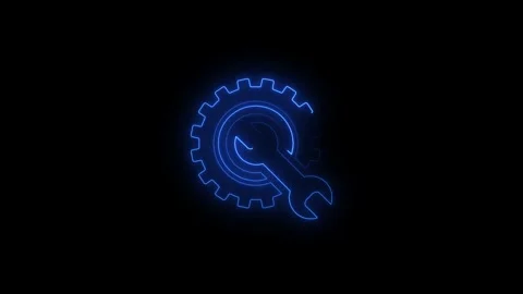 Digital gear icon with wrench performing rotation in dark background Stock Footage 345263442