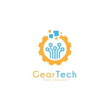 Digital Gear Logo Design Template Flat Style Vector Stock Illustration