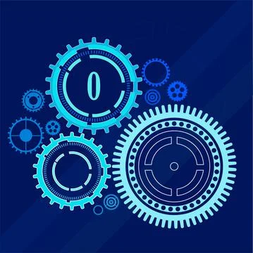 Digital gears in neon color. Vector illustration Stock Illustration