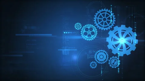 Digital gears rotating, creating a technological development background Stock Footage 335259167
