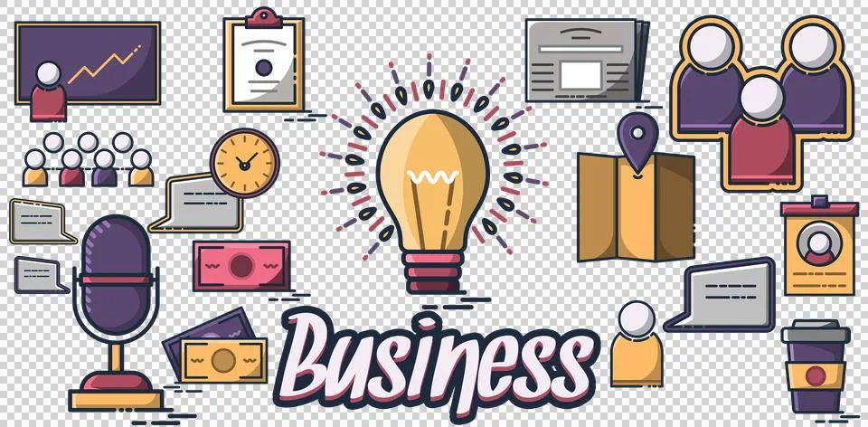 Digital generated image of business text with various icons Stock Photos