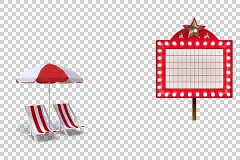 Digital generated image of deck chairs with parasols by information sign イラスト素材