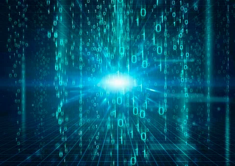 Digital generated image of light shining behind binary code 스톡 사진