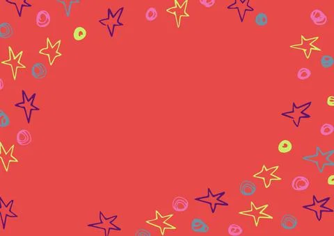 Digital generated image of multiple colorful stars against red background Illustrazione stock