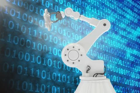Digital generated image of robot holding game piece 3d 库存插图