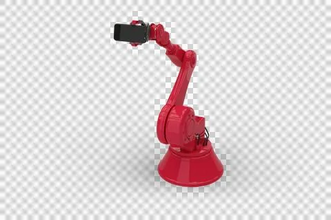 Digital generated image of robot holding smart phone Stock Photos