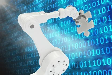Digital generated image of robot with jigsaw piece 3d Stock Illustration