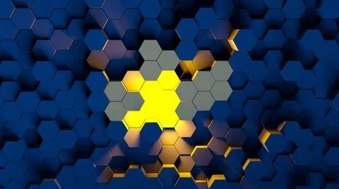 Digital generated technology hexagon background.Glossy textured blue hexagons Stock Illustration