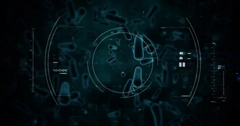 Digital generated virus cell and bacteria cells against black background Stock Footage 72860448