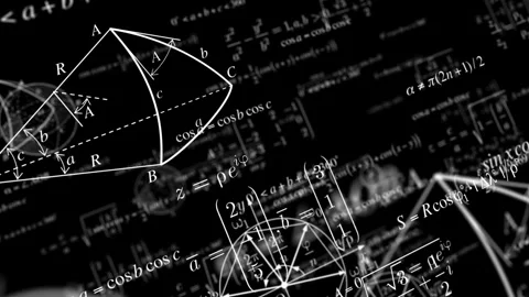 Digital geometric, physical formulas and mathematical symbols move Stock Footage 304577303