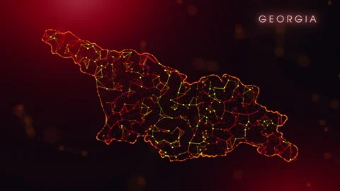 Digital Georgia Map Motion Reveal With Abstract Red And Orange Plexus Netwo.. Stock Footage 331353364