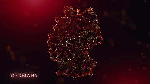 Digital Germany Map Motion Reveal With Abstract Red And Orange Plexus Netwo.. Stock Footage 329403537