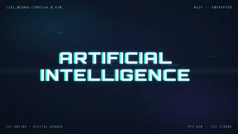 Digital Glitch Animation of Artificial Intelligence Text on Dark Futuristic Stock Footage 345763090