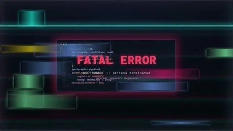 Digital glitch animation with fatal error message and scrolling computer code Stock Footage 345752104