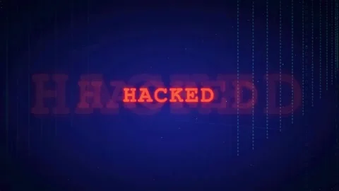 Digital glitch animation with red hacked text on dark blue cyber security Stock Footage 336777680