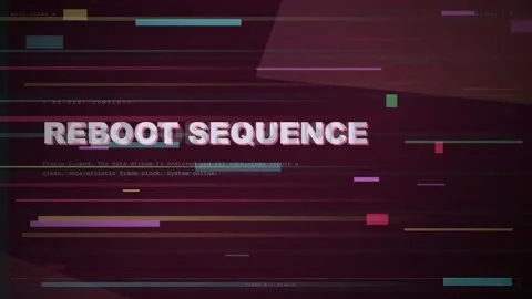 Digital glitch animation showing data corruption and system reboot sequence on 库存影片 345757672