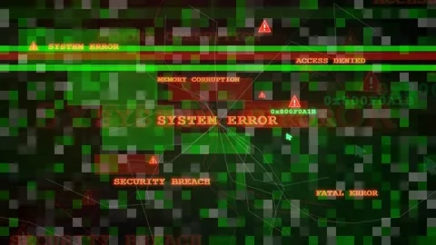 Digital Glitch Animation with System Error Warnings and Cyber Security Breach Видео 343165360