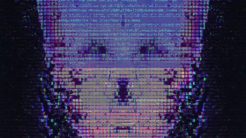 Digital glitch art artificial intelligence head Stock Footage 133580636