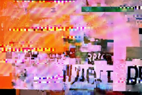Digital glitch background, device screen with glitchy display, technology m.. Stock Photos