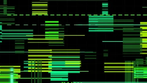 Digital glitch background with green neon lines and data streams motion Vídeo Stock 346092847