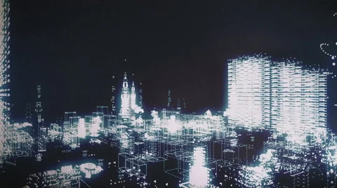 Digital Glitch City Stock Footage 44350408