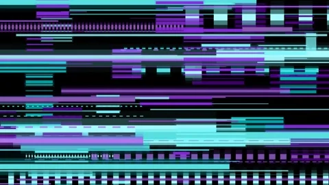 Digital glitch distortion overlay with cyan and purple scanlines for retro .. Vídeo Stock 346092402