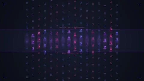 Digital Glitch Effect with Binary Code and Neon Numbers, Futuristic Data Stre Stock Footage 348421692