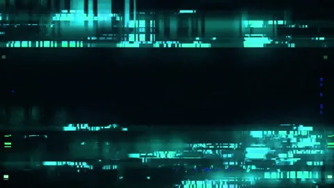 Digital Glitch Effect Overlay with Flickering Cyan Light Lines on a Dark Stock Footage 338437614