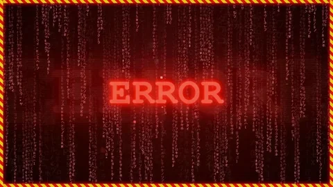 Digital Glitch Effect with Red Error Message and Falling Binary Code on Black Stock Footage 343171044