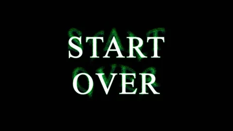 Digital glitch effect with repeating 'START OVER' text in a dark environment Stock Footage 345621139