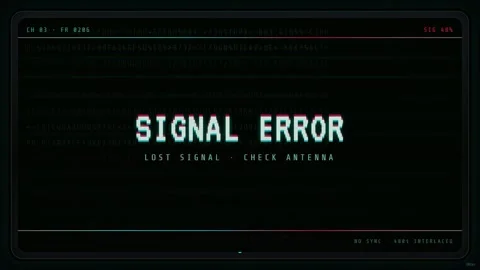 Digital Glitch Effect with Signal Error Message on a Dark Retro Computer Screen Stock Footage 345751914