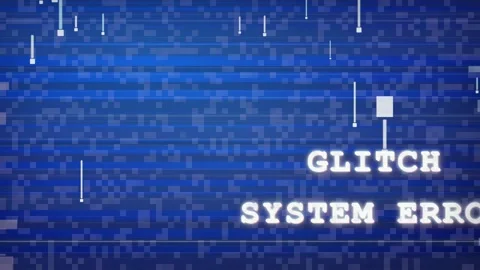Digital Glitch Effect with System Error Text on Blue Pixelated Background for Stock Footage 345752333