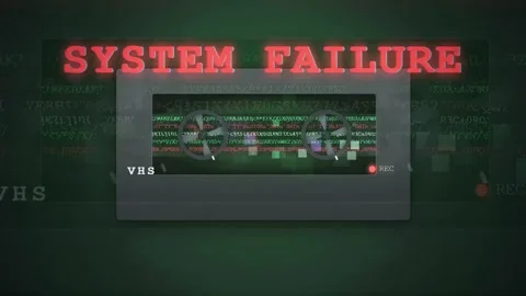 Digital Glitch Effect with System Failure Warning and VHS Retro Computer Stock Footage 343166292