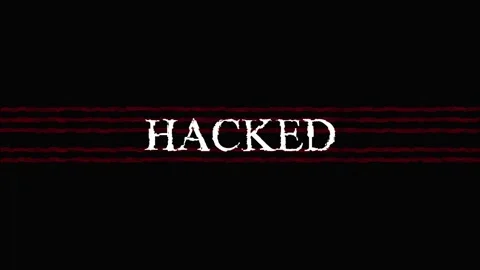 Digital Glitch Effect with White HACKED Text on Black Background and Red Line Stock Footage 331875119