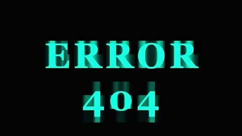 Digital glitch error 404 message in teal and green on black background with.. Vídeo Stock 343414891