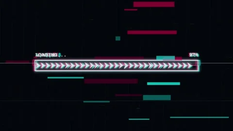 Digital glitch loading progress bar with percentage status display Stock Footage 342202489