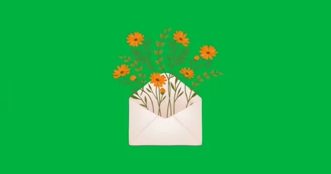 Digital glitch sparking envelope bearing orange daisies pulsing blue aura on Stock Footage 317283710