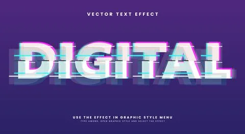 Digital glitch Style 3d editable text effect Stock Illustration