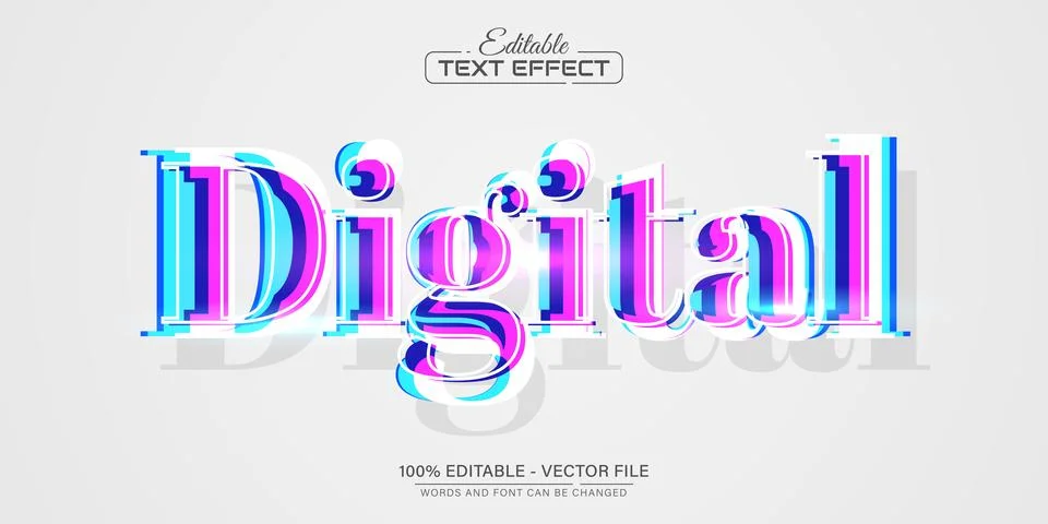 Digital glitch style text effect editable Stock Illustration