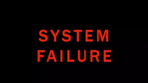 Digital glitch text displaying system failure messages across multiple scre.. Stock Footage 343412626