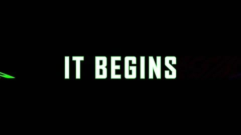 Digital glitch text IT BEGINS animated with cinematic motion and dynamic vi.. Video stock 344282903
