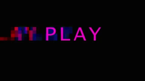 Digital glitch text PLAY in cinematic motion with retro VHS effect during a.. Video stock 343417297