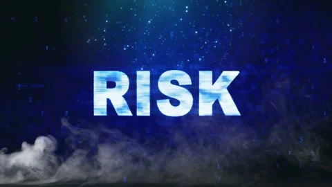 Digital glitch text risk displaying on dark background with floating smoke Stock Footage 344715247