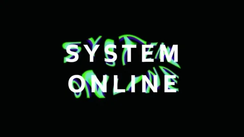 Digital glitch text SYSTEM ONLINE in abstract particles during data process.. Stock Footage 343478689