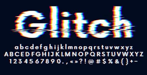 Digital glitched alphabet distorted screen error effect, Latin uppercase and  Stock Illustration