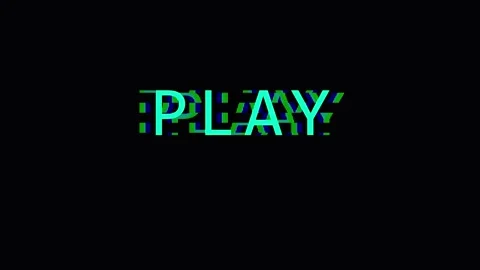 Digital glitchy PLAY text animation with cinematic motion and dark backgrou.. Video stock 343417329