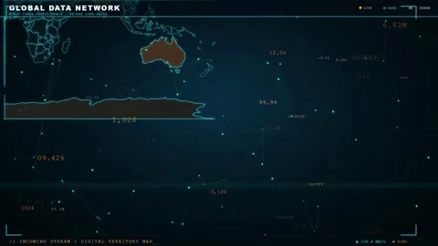 Digital Global Data Network Interface with World Map and Animated Technical HUD Stock Footage 346213572