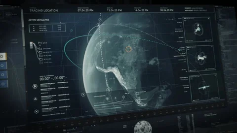 Digital Global Map Search By Location Tracking Tech In Spying Operation Stock Footage 236254743
