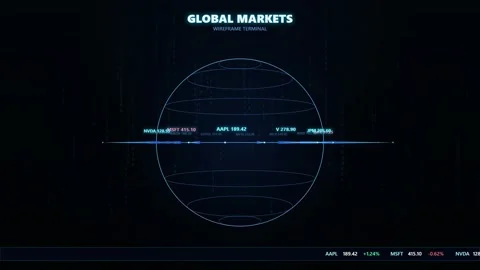Digital Global Markets Interface with Animated Financial Data and Stock Market Stock Footage 344774663